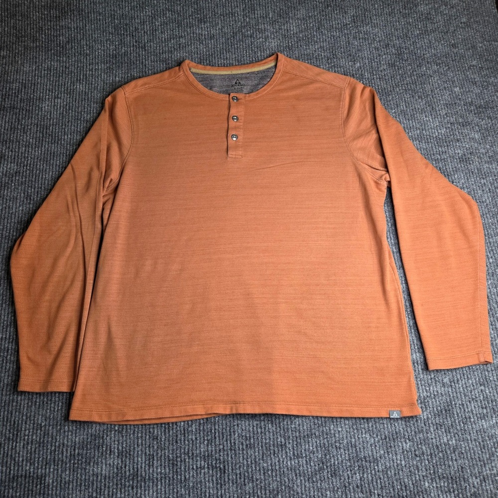 Ascend Mens XL Long Sleeve Henley Shirt Burnt Orange Casual Top